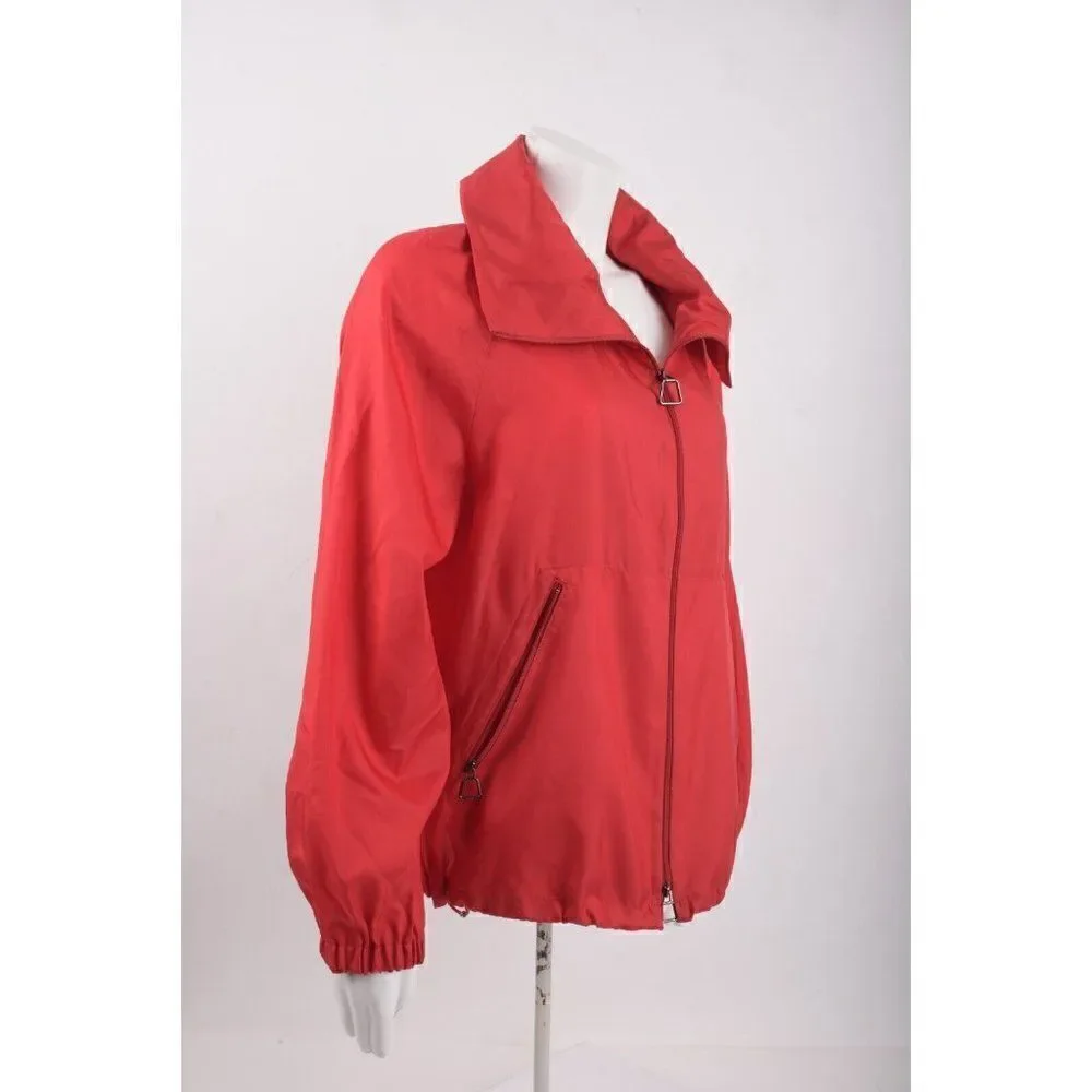 AKRIS Womans Veronique Red Silk Jacket Blouson Taffeta Size 4 Hooded NWT $2590